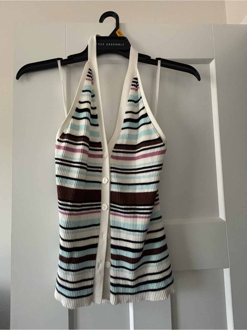 Abercrombie & Fitch Women’s Striped Halter Button-Front Knit Top in White/Multi